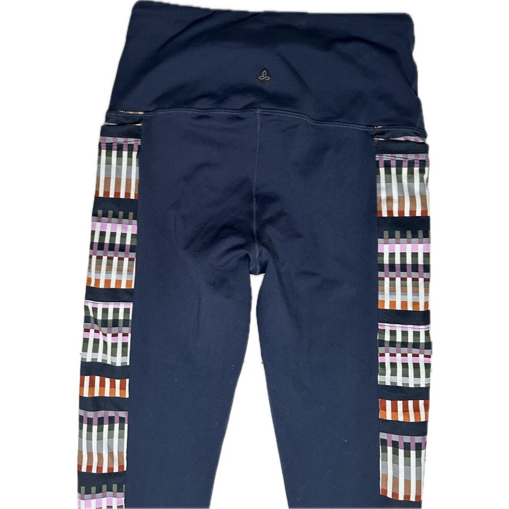 Prana Laye Navy Blue Striped Plaid High Rise Pocket Tight Leggings Size Small - Picture 9 of 9